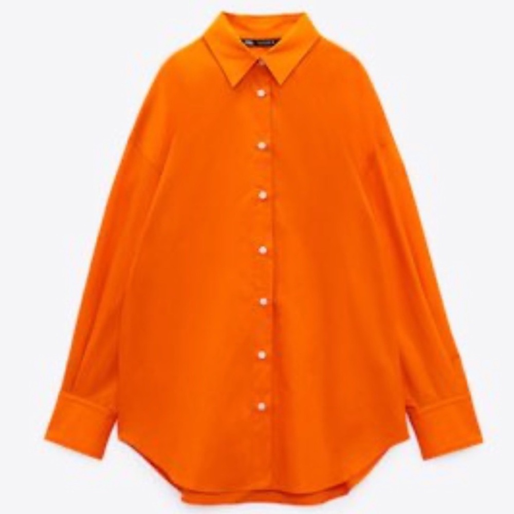 Zara linen oversized Orange Button-Up Shirt - Picture 2 of 2